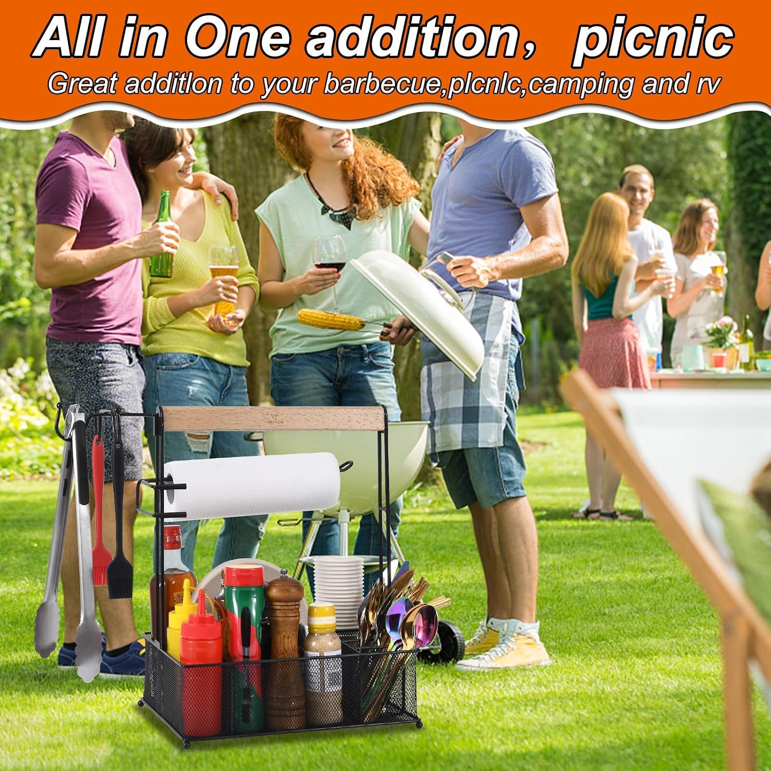 Thumbnail 6 de VIKEYHOME Grill Caddy Mesh Organizer with 3 Hooks and Paper Towel Holder