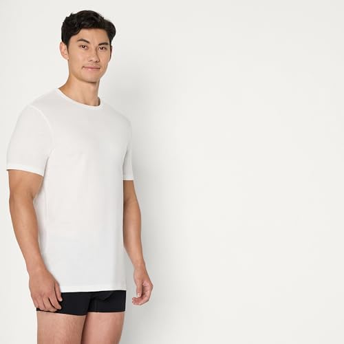 Detalle 2 de Amazon Essentials Camisetas Interiores de Algodón, cuello redondo y corte ajustado – Pack de 6 (XL) – Blanco/Negro