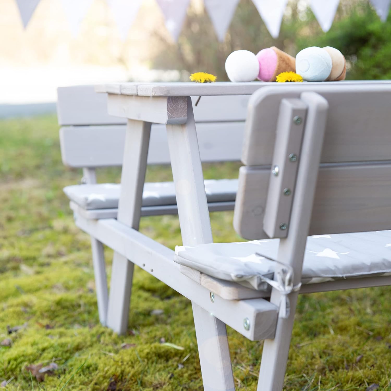 Thumbnail 2 de roba Kinder Outdoor+ Sitzgruppe Picknick für 4 mit Rückenlehnen – wetterfestes Massivholz, Grau