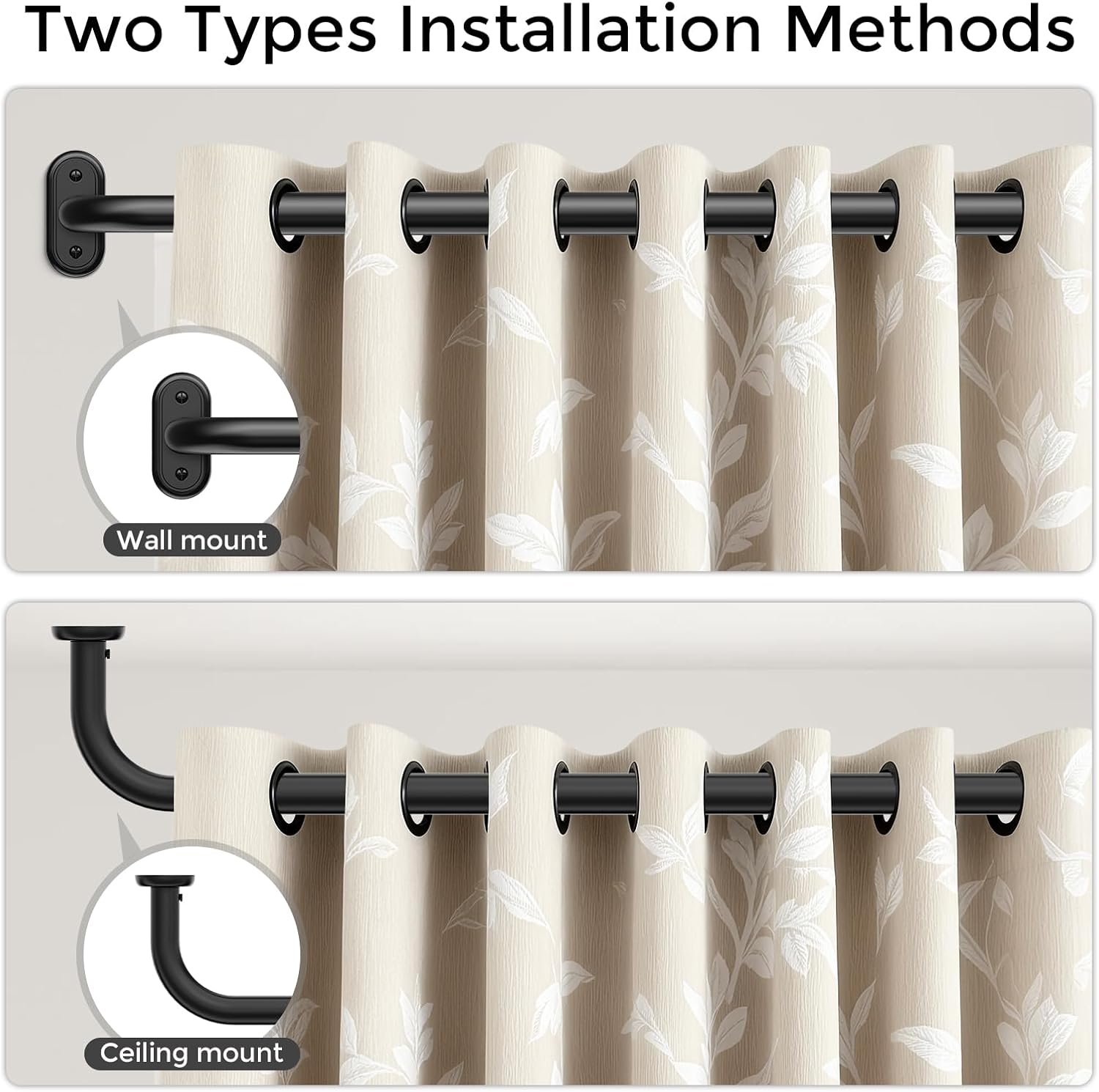 Thumbnail 3 de Wolistsa Adjustable Wrap Around Blackout Curtain Rod (66 to 120 Inch) in Black