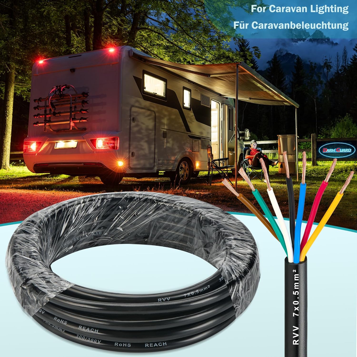 Thumbnail 5 de DARKGUARD 7-core trailer cable (0.5mm²) – 20m round copper wire for 7-pin light board