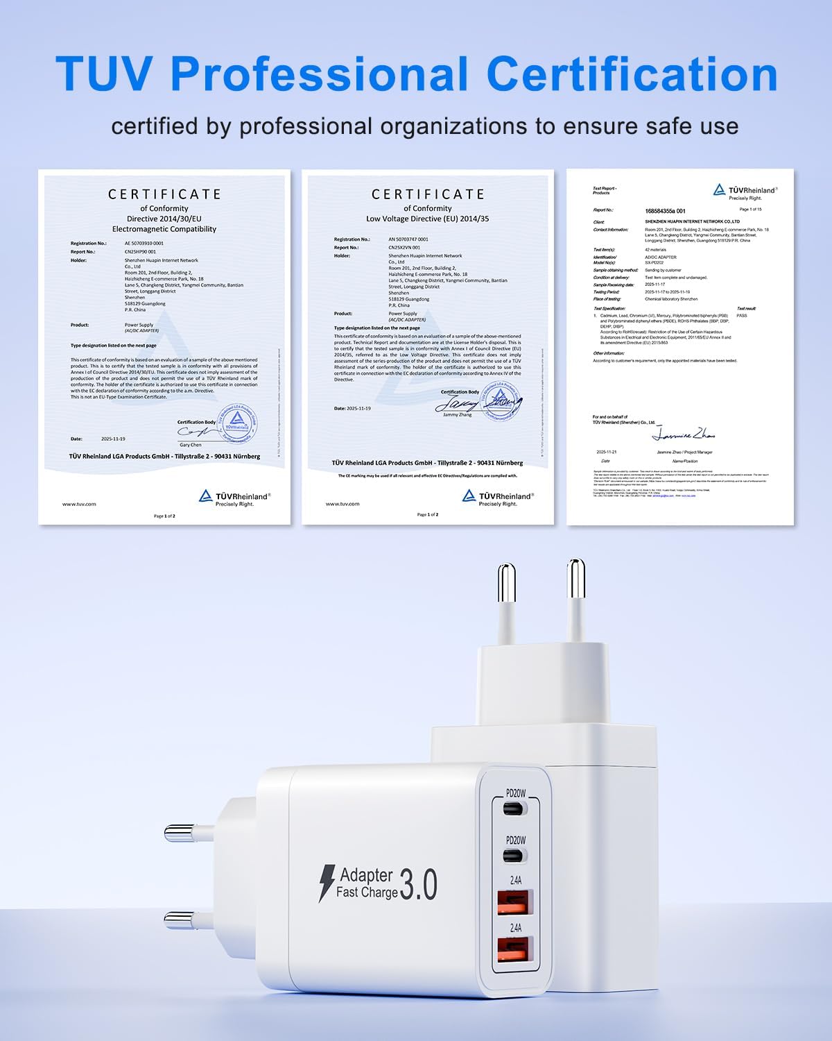 Detalle 2 de zhiroad 40 W USB-C-väggladdare med fyra portar, PD och QC 3.0