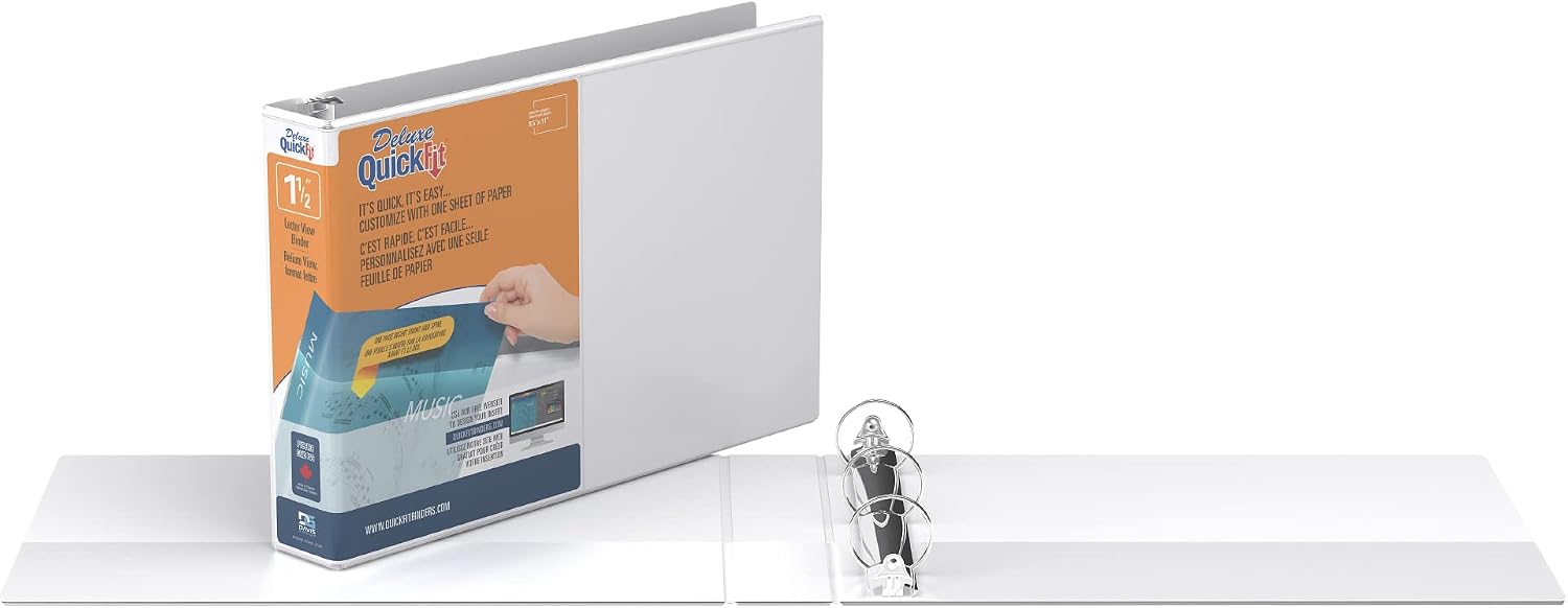 Detalle 2 de QuickFit 97120-04 Landscape 3-Ring Binder, 1.5" Round Rings, White, 4-Pack