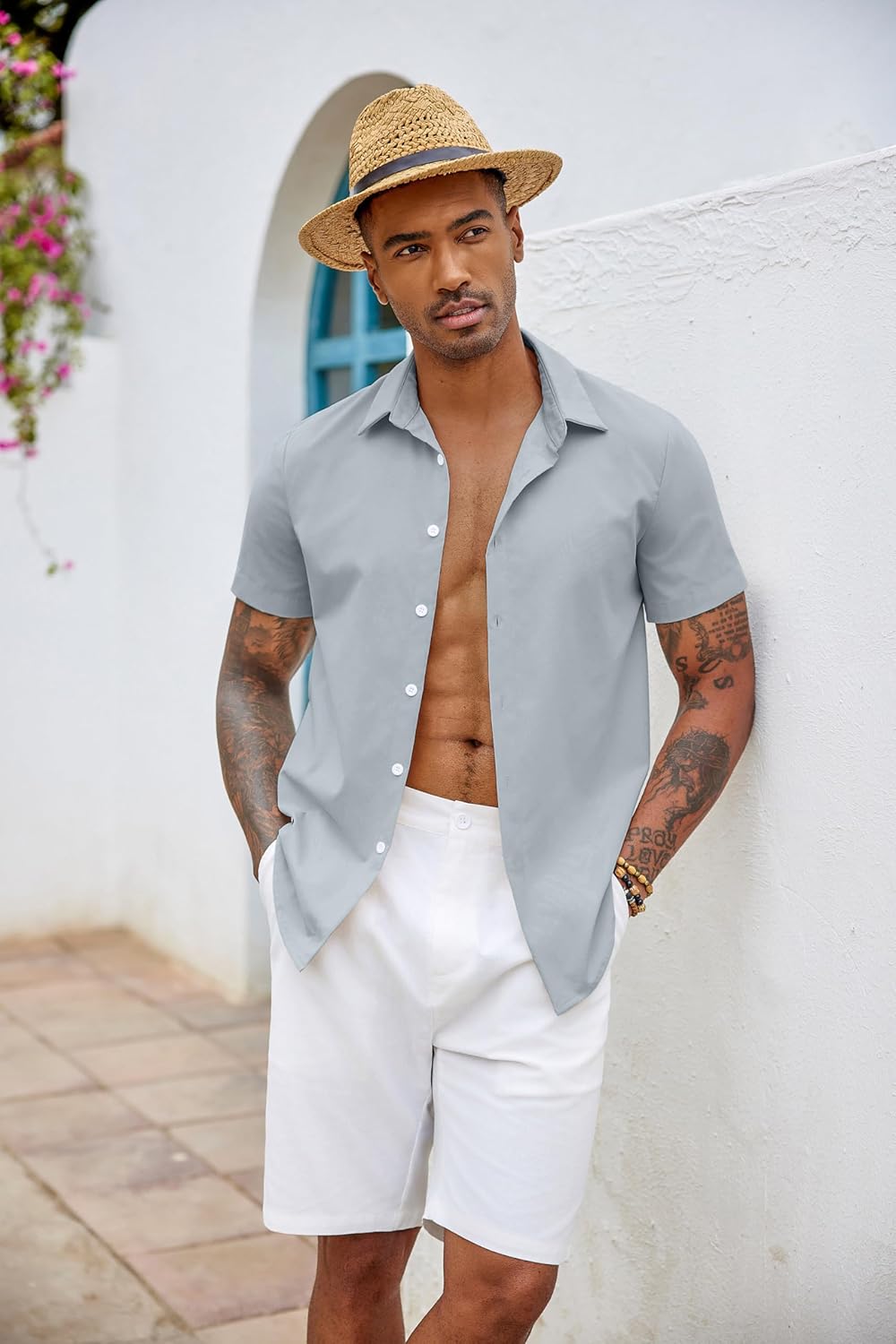 Thumbnail 3 de COOFANDY Camicia Uomo Manica Corta Slim Fit Elasticizzata Easy-Iron – tinta unita