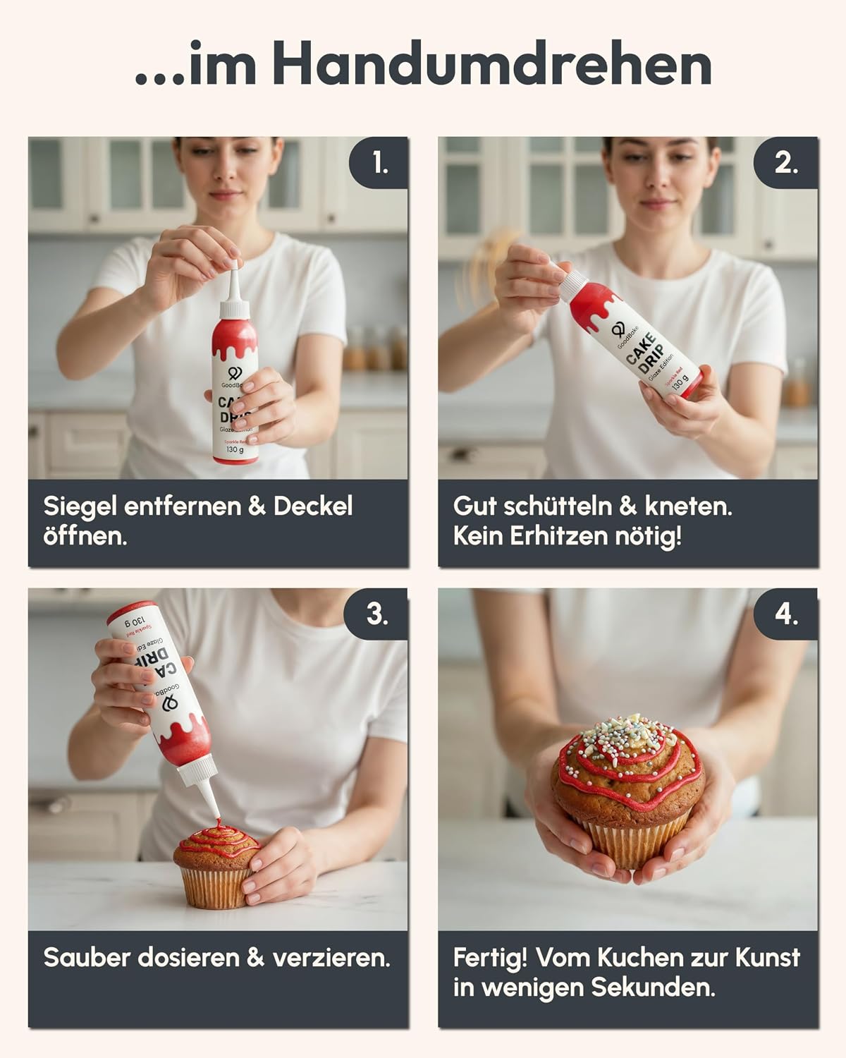 Thumbnail 5 de GoodBake Cake Drip Glaze 130g Rot – vegane Glukose-Glasur für feine Tortendeko