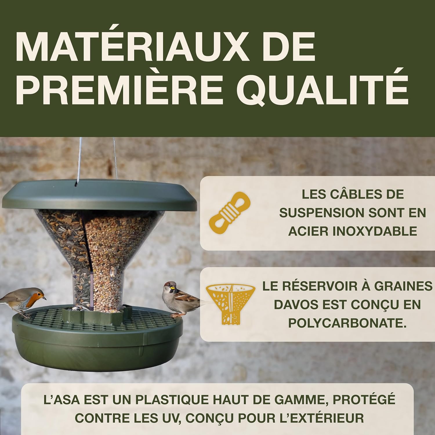 Detalle de SWISSINNO Mangeoire Oiseaux Extérieur Davos Smart Birds — anti-rats, plateau récupérateur et double compartiment