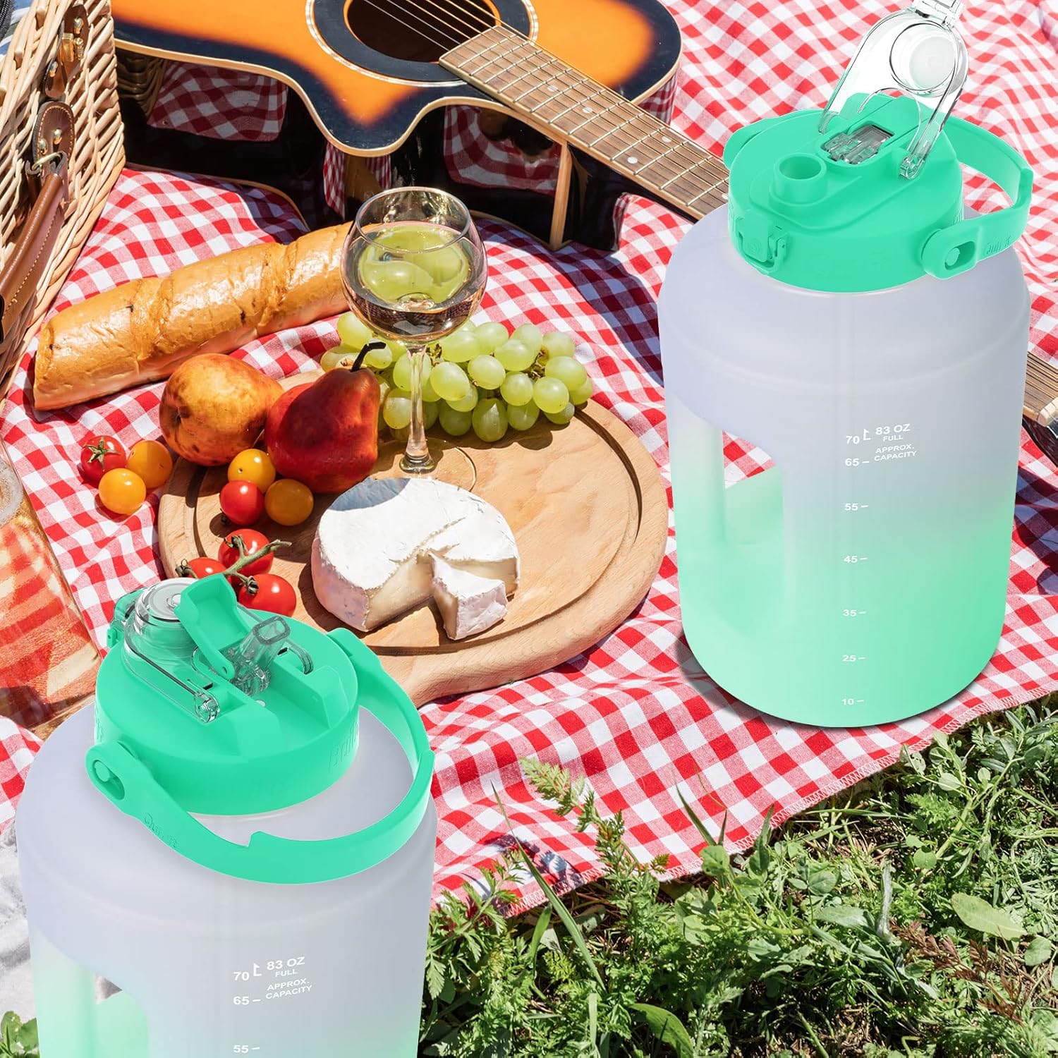 Thumbnail 6 de BuildLife 2-in-1 Straw & Flip Cap 2.5 L Water Bottle with Time Markings (Purple/Green) – BPA Free, Wide Mouth