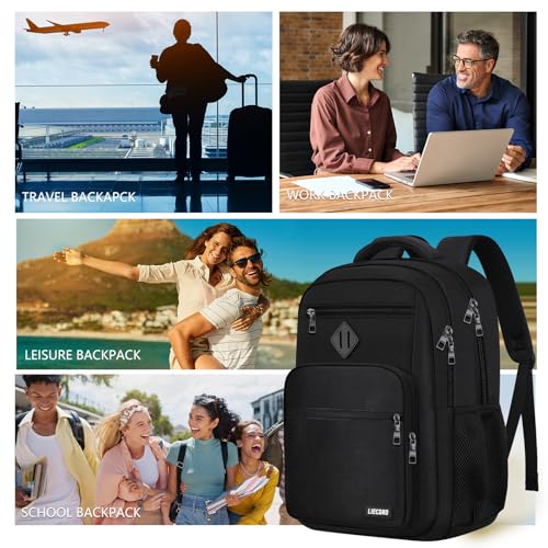 Detalle de LIECDRO Black Backpack for Men: 15.6-Inch Laptop Daypack for School, Work, and Travel