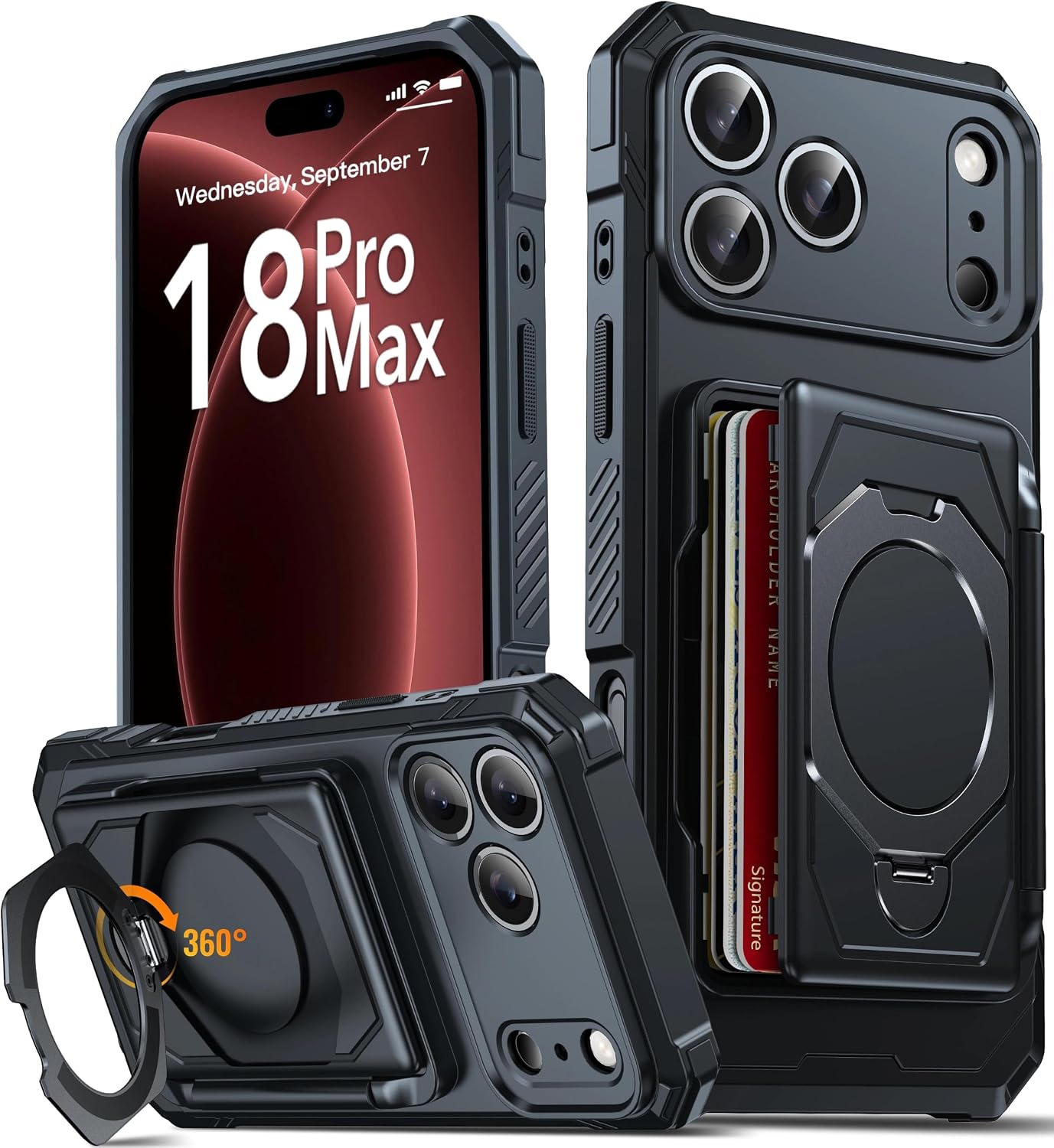 Detalle de Oterkin iPhone 18 Pro Max/17 Pro Max Wallet Case with RFID Card Holder and 360° Stand