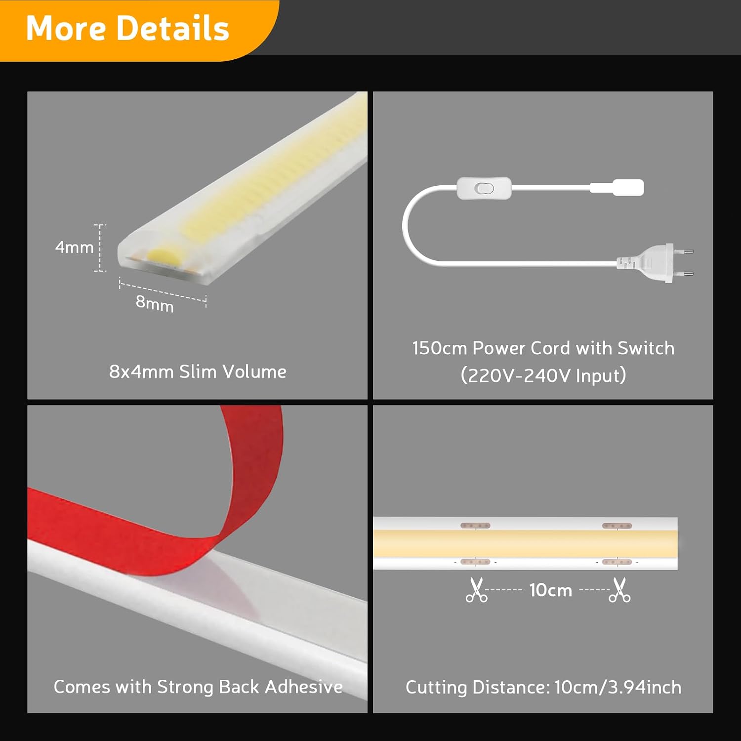 Detalle 1 de YOODI Blanc Froid taśma LED COB 5 m, 6000 K, IP65, 320 LED/m