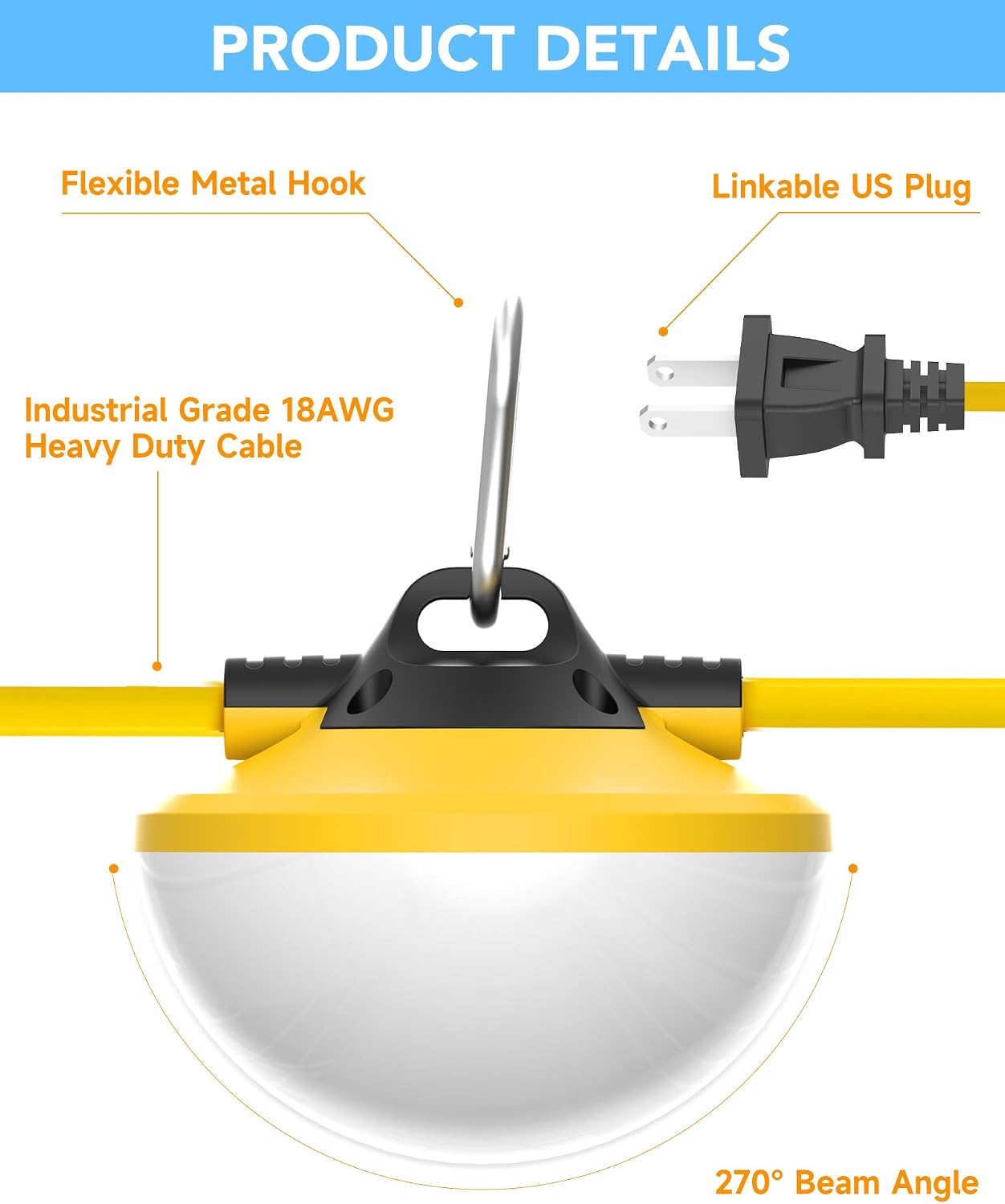 Detalle de G GJIA L2517100 LED Construction String Lights, 100 ft, 12,000 lm, IP65