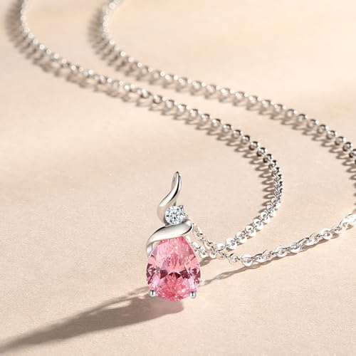 Detalle de FANCIME 14ct Solid White Gold Pink Tourmaline Pendant Necklace for Women