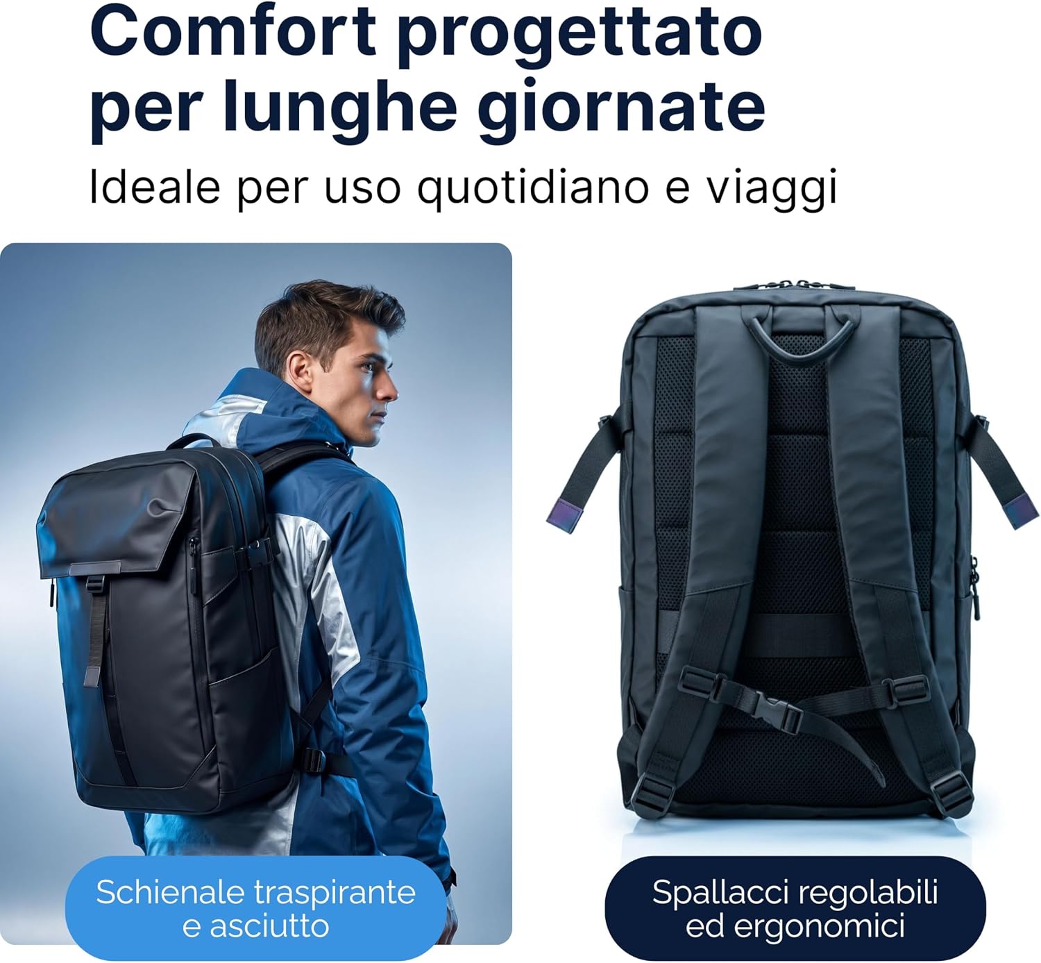 Detalle de MASC Zaino da Viaggio Multitasche 27L: Impermeabile ed Ergonomico con Vano PC 18