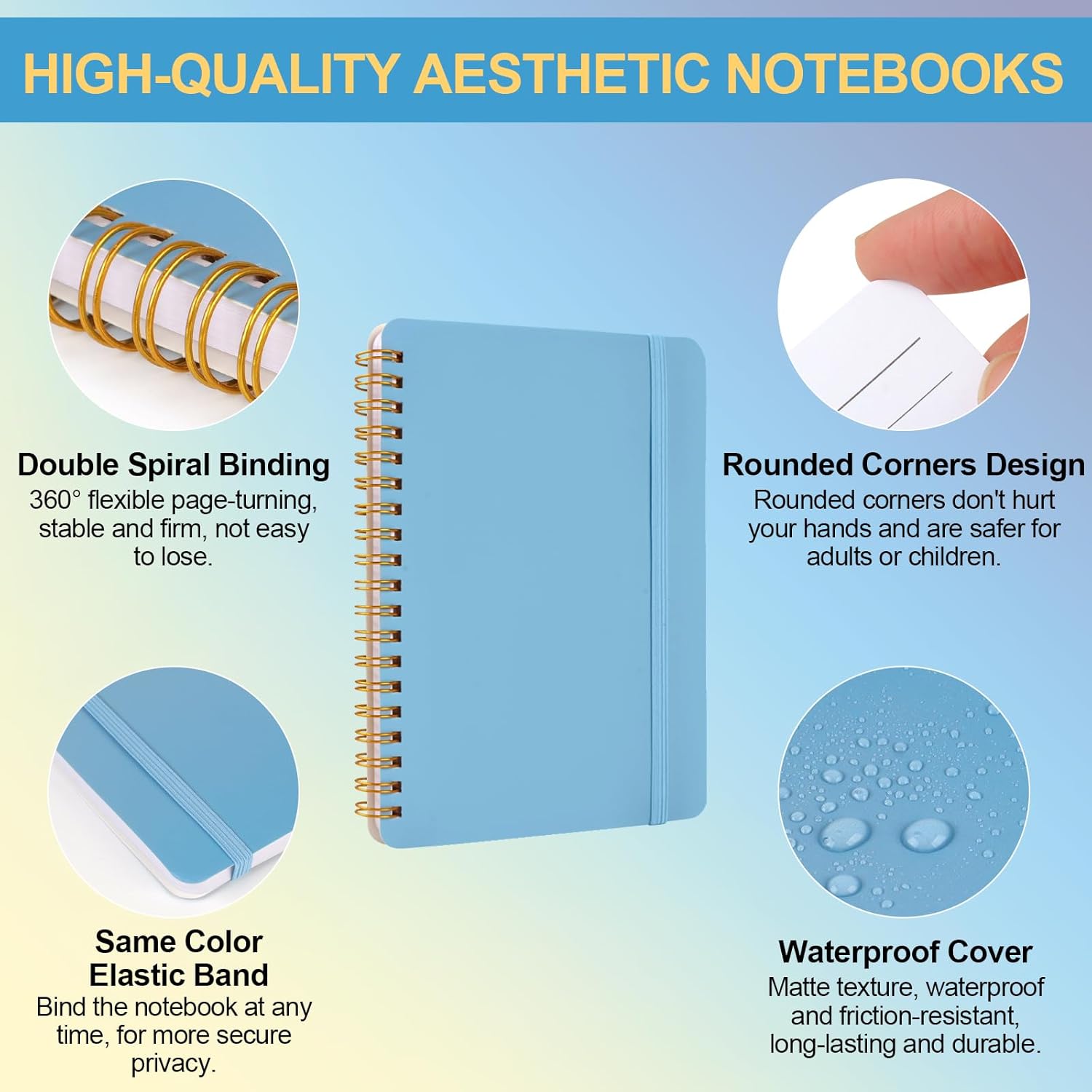 Detalle de Utron 5x7 Spiral Notebooks, 3-Pack with College-Ruled Pages and Elastic Straps