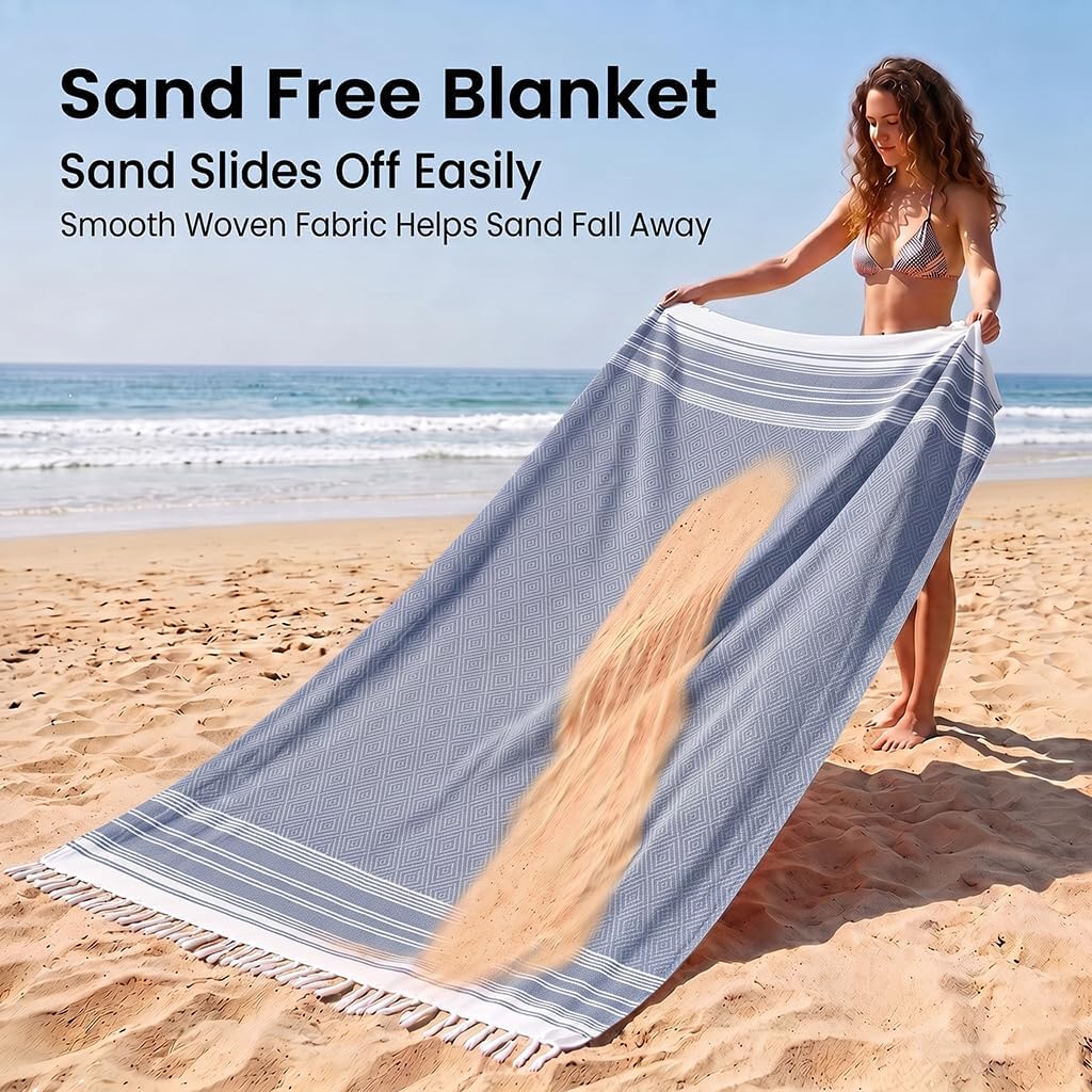 Thumbnail 2 de Yongoes Oversized Turkish Beach Towel Blanket (82 x 88 in) Cotton-Poly Blend Sandproof Throw for Adults