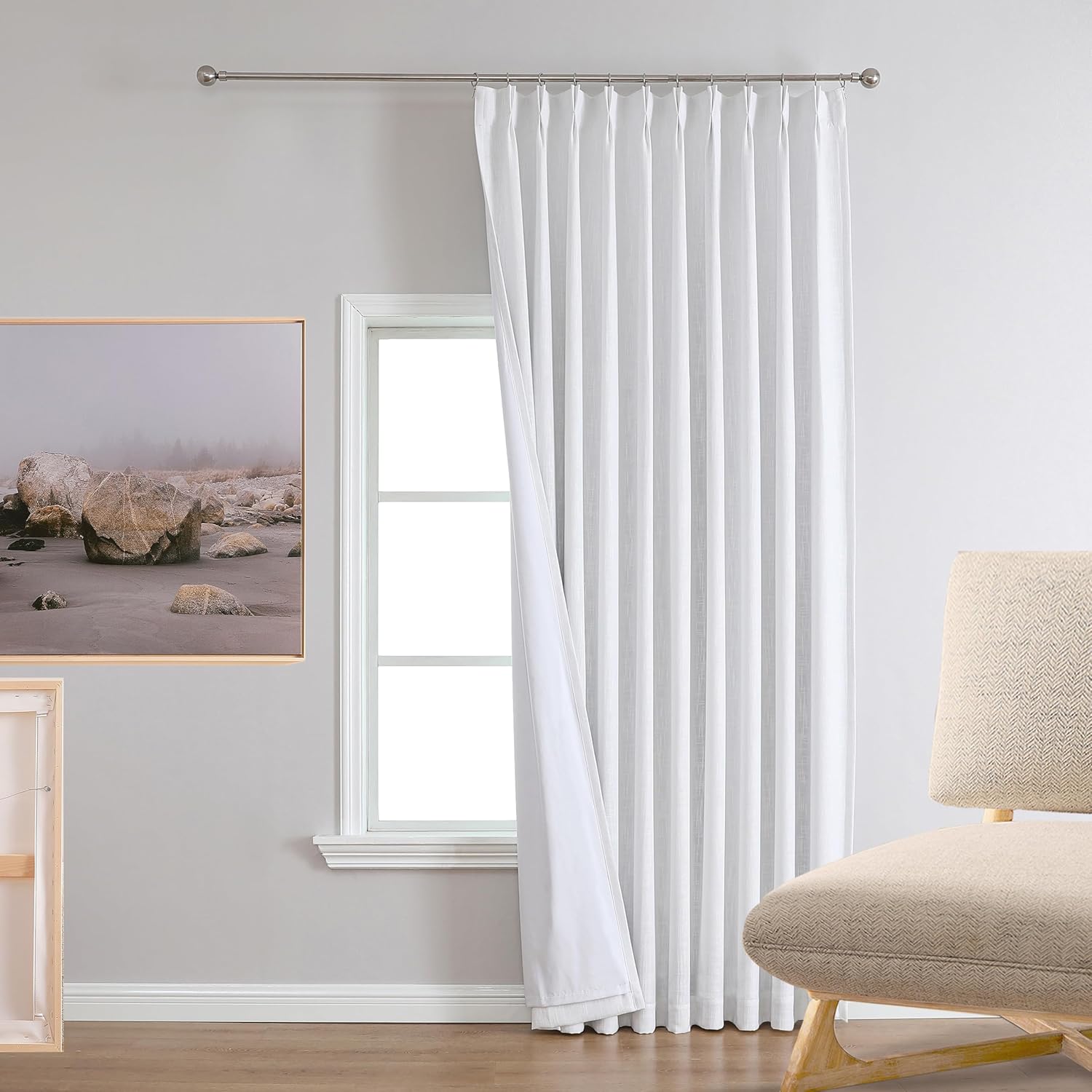 Thumbnail 6 de Noblefold White Pinch Pleated Full Blackout Curtain Panel 60x90 with Thermal Insulation