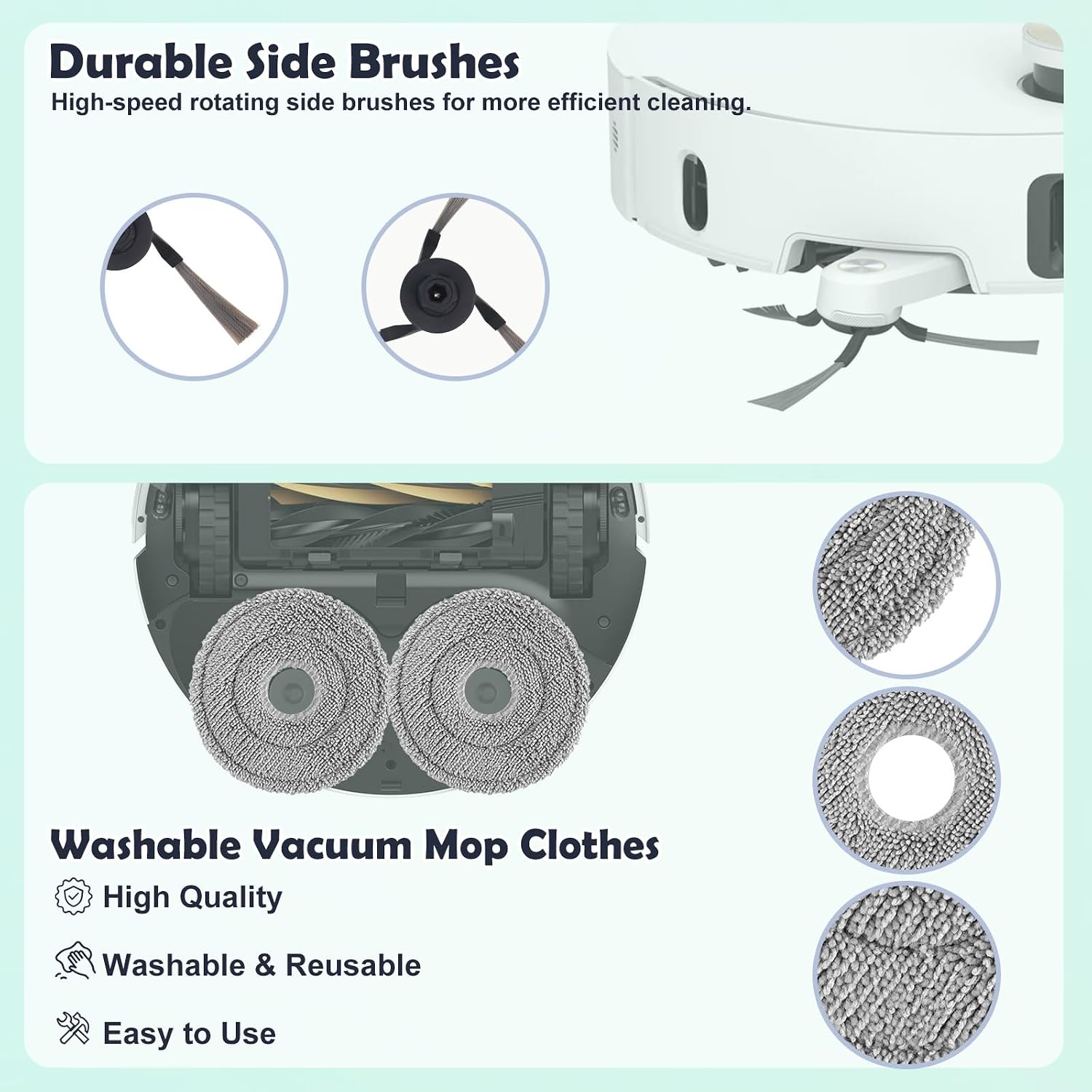 Detalle de Ersatz-Zubehör-Set kompatibel für Dreame L50/L50S/L40s Pro Ultra & Mova V50/P50s Ultra (Hauptbürste, Filter, Seitenbürsten, Wischpads, Staubbeutel)