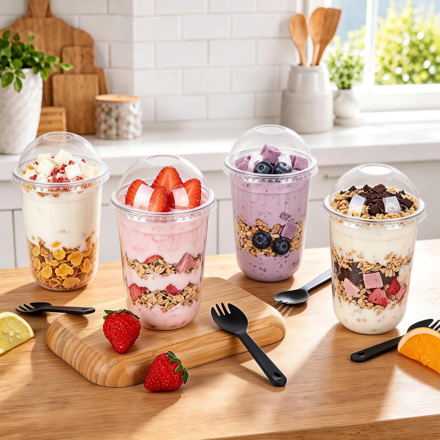 Detalle de DI QIU REN DQR-CA-59-16U-Parfait Cups-50pc, 16 oz Clear Cups with Dome Lids