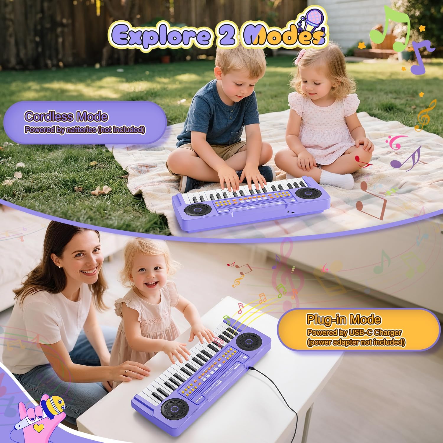 Thumbnail 2 de Upgraded 37 Keys Kids Piano Keyboard with Microphone (Portable, Purple) — Portable Toddler Music Toy
