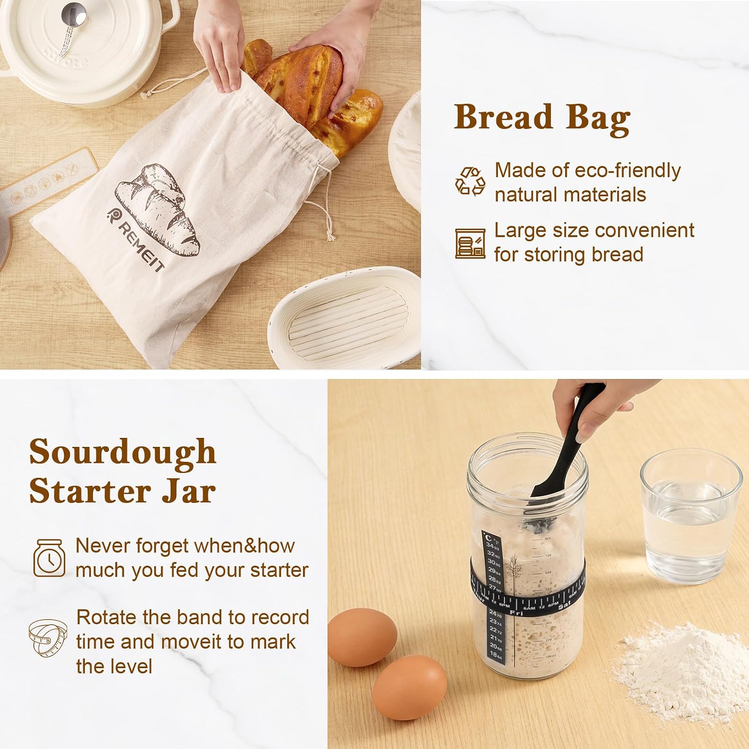 Thumbnail 3 de REMEIT NGRY229A10A#US Sourdough Starter Kit with Silicone Proofing Baskets