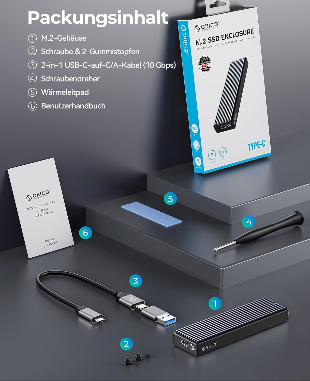 Thumbnail 6 de ORICO M.2 NVMe SSD Gehäuse 10 Gbit/s 💾