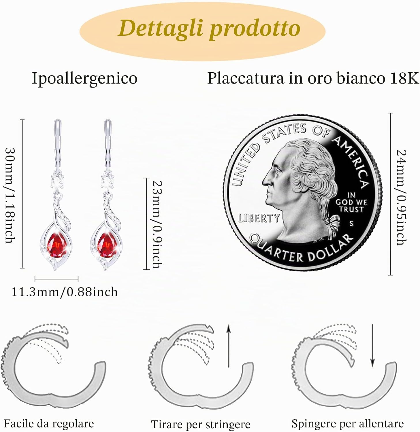 Thumbnail 3 de Orecchini donna placcati in oro bianco 18 carati con pietre di nascita in argento 925 – ipoallergenici