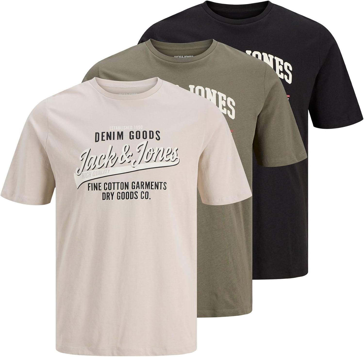 Detalle 2 de JACK & JONES JJethan Tee SS Crew Neck 3pk MP Noos T-Shirt – Noir/Noir + Blanc + Bleu Marine Blazer, S