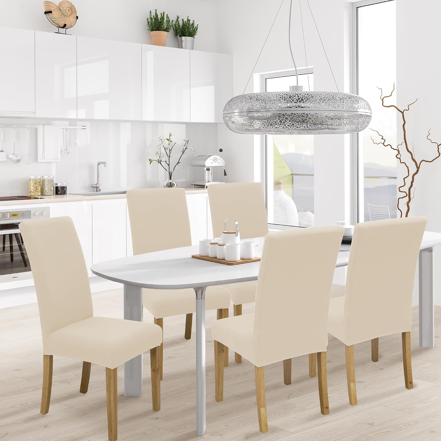 Detalle 2 de SUKAIKEQA fundas elásticas para sillas 4 pzas Beige