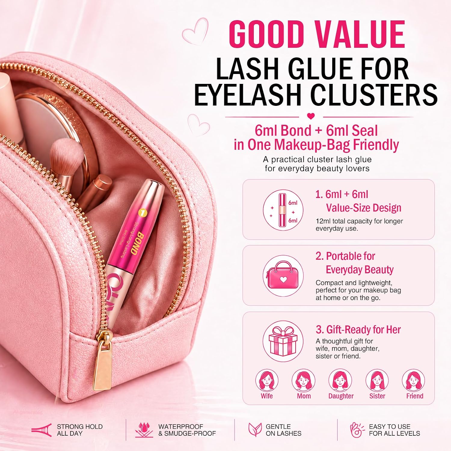 Detalle 1 de OHY Waterproof Lash Cluster Glue, 6 mL Bond + 6 mL Seal, Bendable Brush