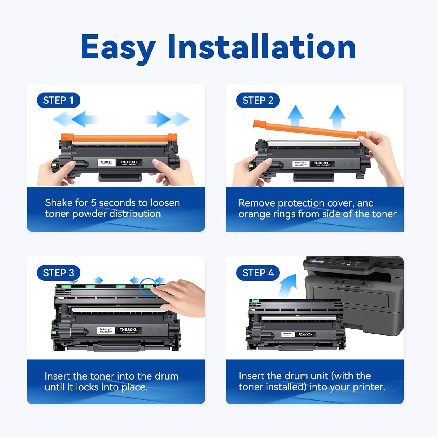 Thumbnail 3 de Belietop TN830XL Toner Cartridge 4-Pack, Black, Up to 3,000 Pages Each