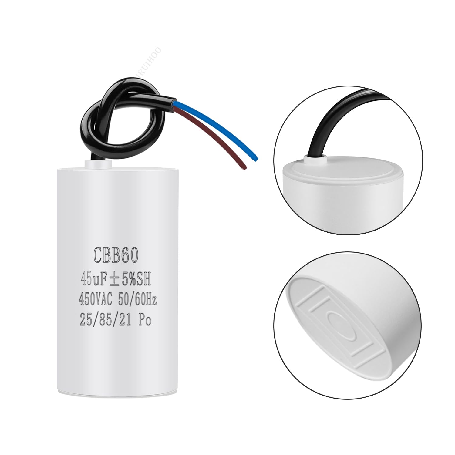 Thumbnail 3 de Iruihoo CBB60 450V 45µF Starterkondensator mit Draht – Motorstarter- und Entstörungskondensator