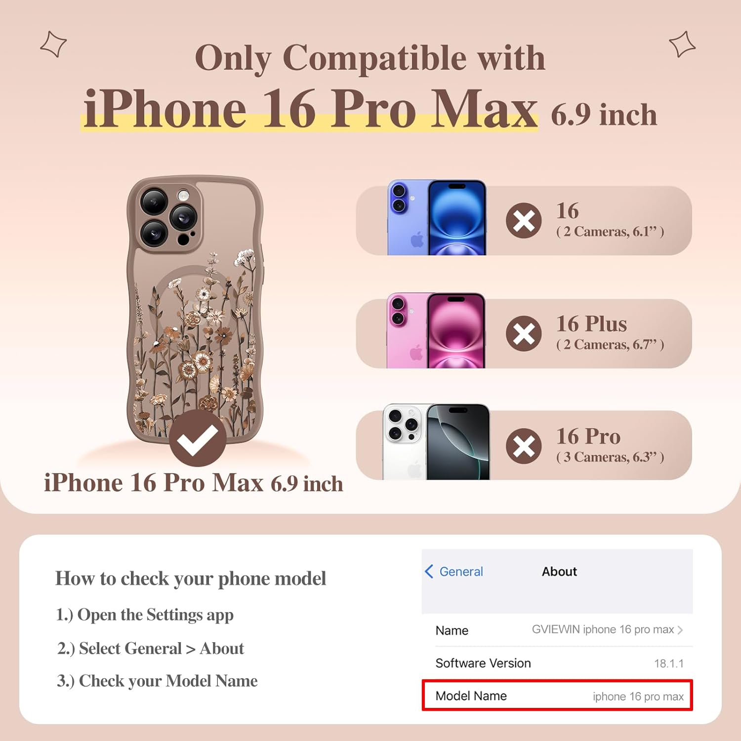 Thumbnail 1 de GVIEWIN Floral Translucent Wave Edge MagSafe Case for iPhone 16 Pro Max