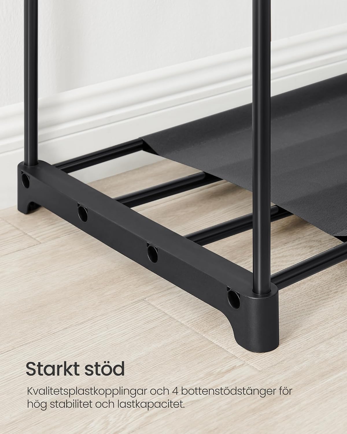 Detalle de SONGMICS RYG036B02 klädställ med fyra hängsektioner och hyllor