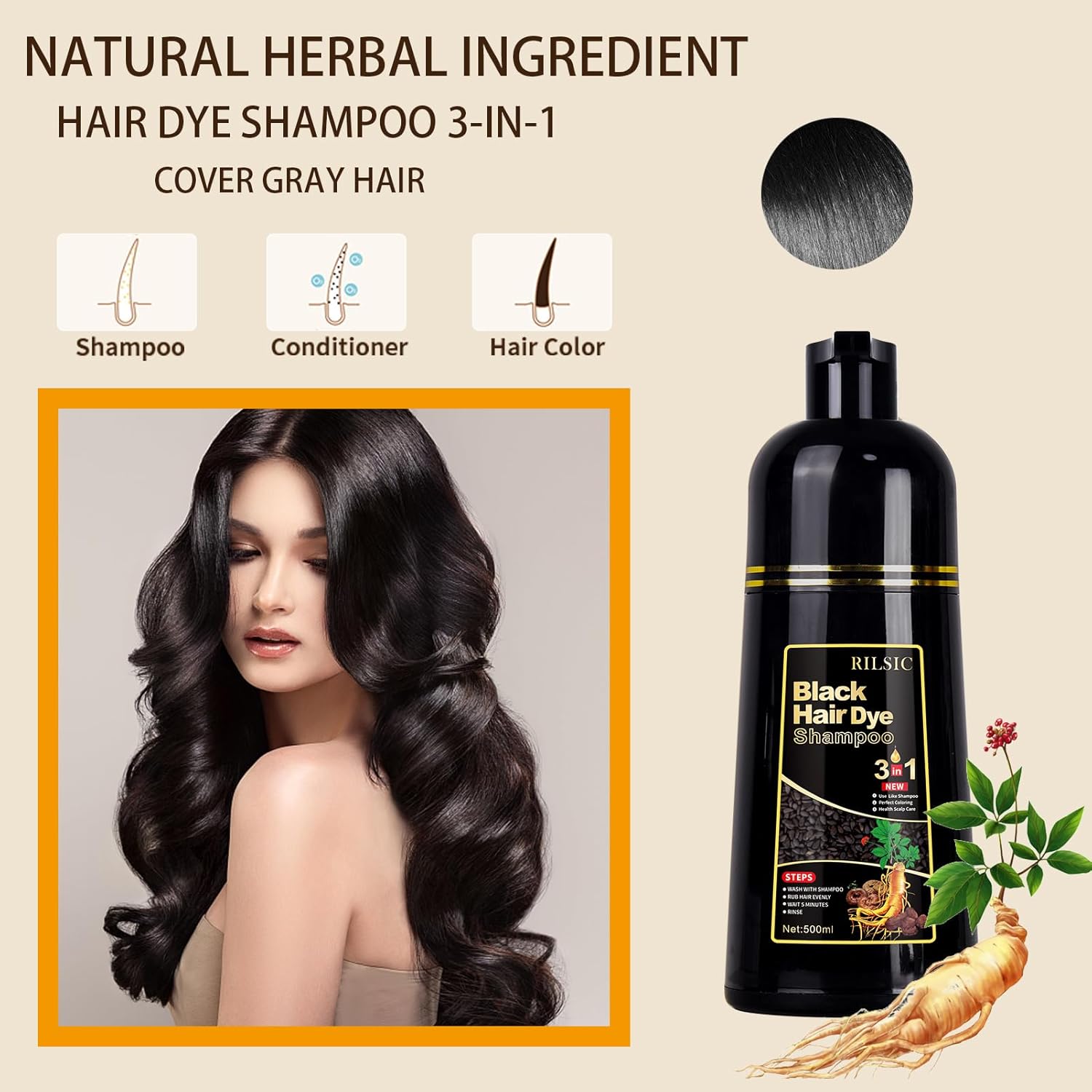 Thumbnail 6 de GFEUGS Haarfarbe Haarfärbeshampoo 500 ml Schwarz