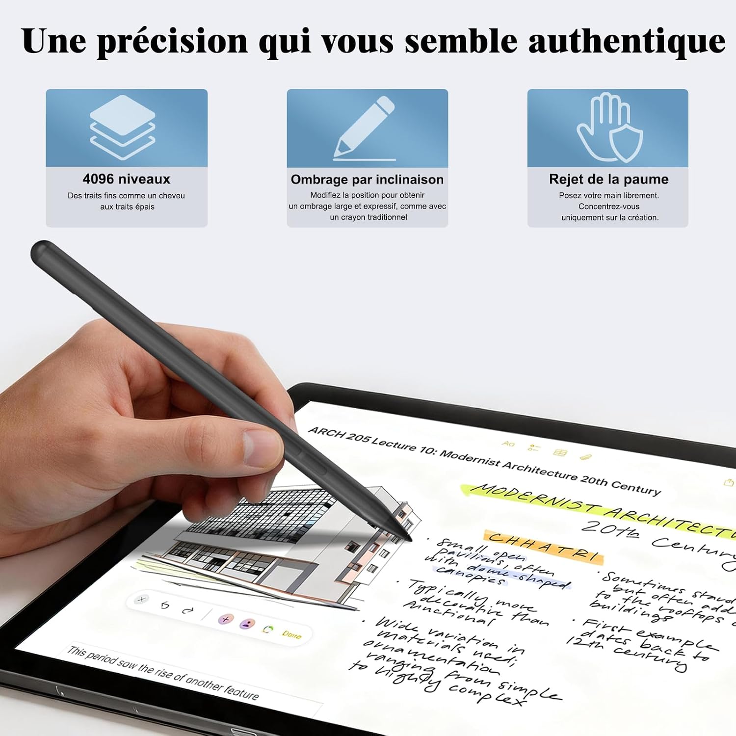 Detalle de Stylet Microsoft Surface : 4096 niveaux de pression, inclinaison et rejet de paume - compatibilité étendue