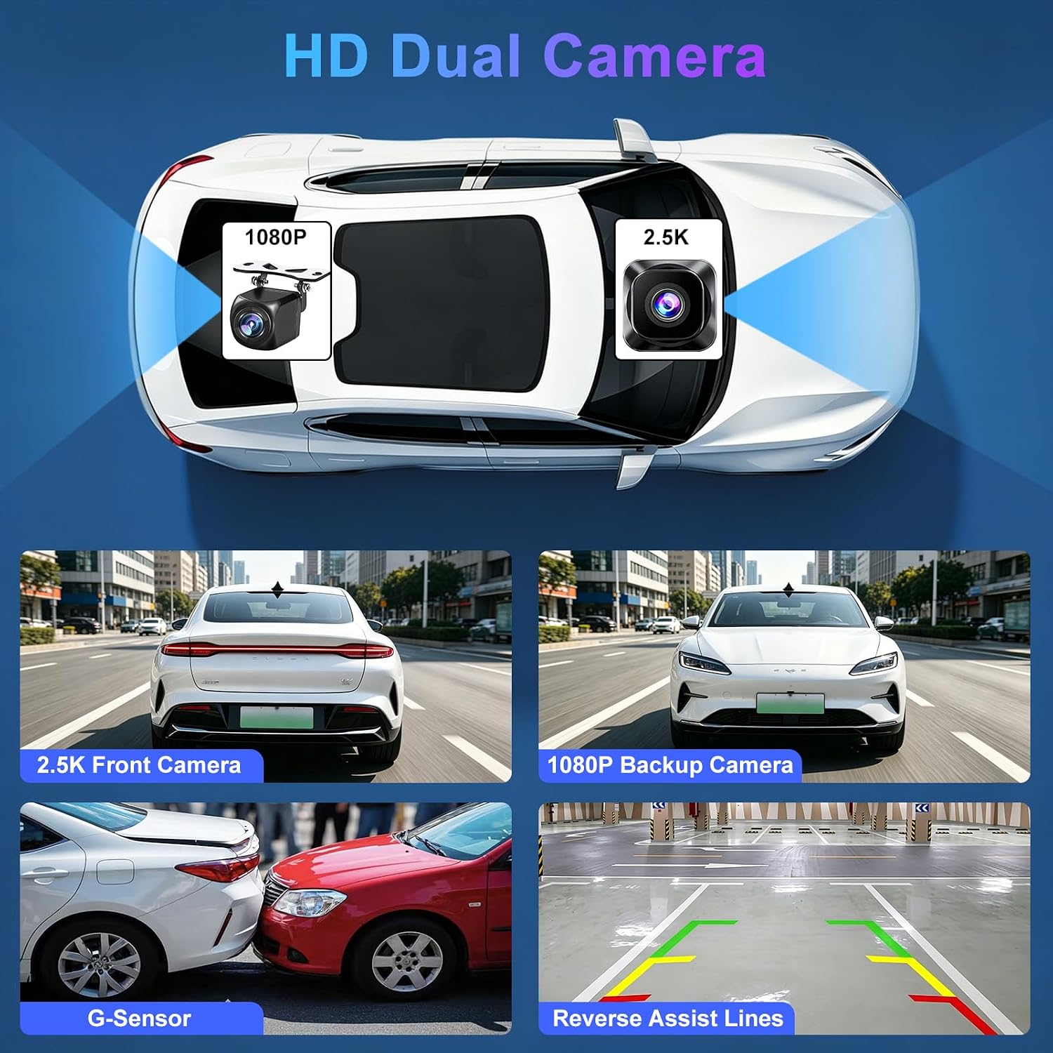 Detalle de 11-inch Car Play Screen with Dash Cam Front & Rear: Wireless CarPlay/Android Auto, 2.5K Front + 1080P Rear Recording