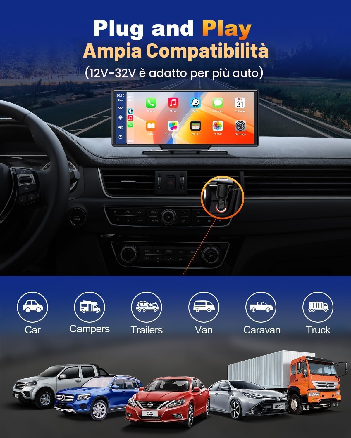 Thumbnail 6 de Volam 9.26 pollici: Autoradio portatile CarPlay/Android Auto wireless con touchscreen