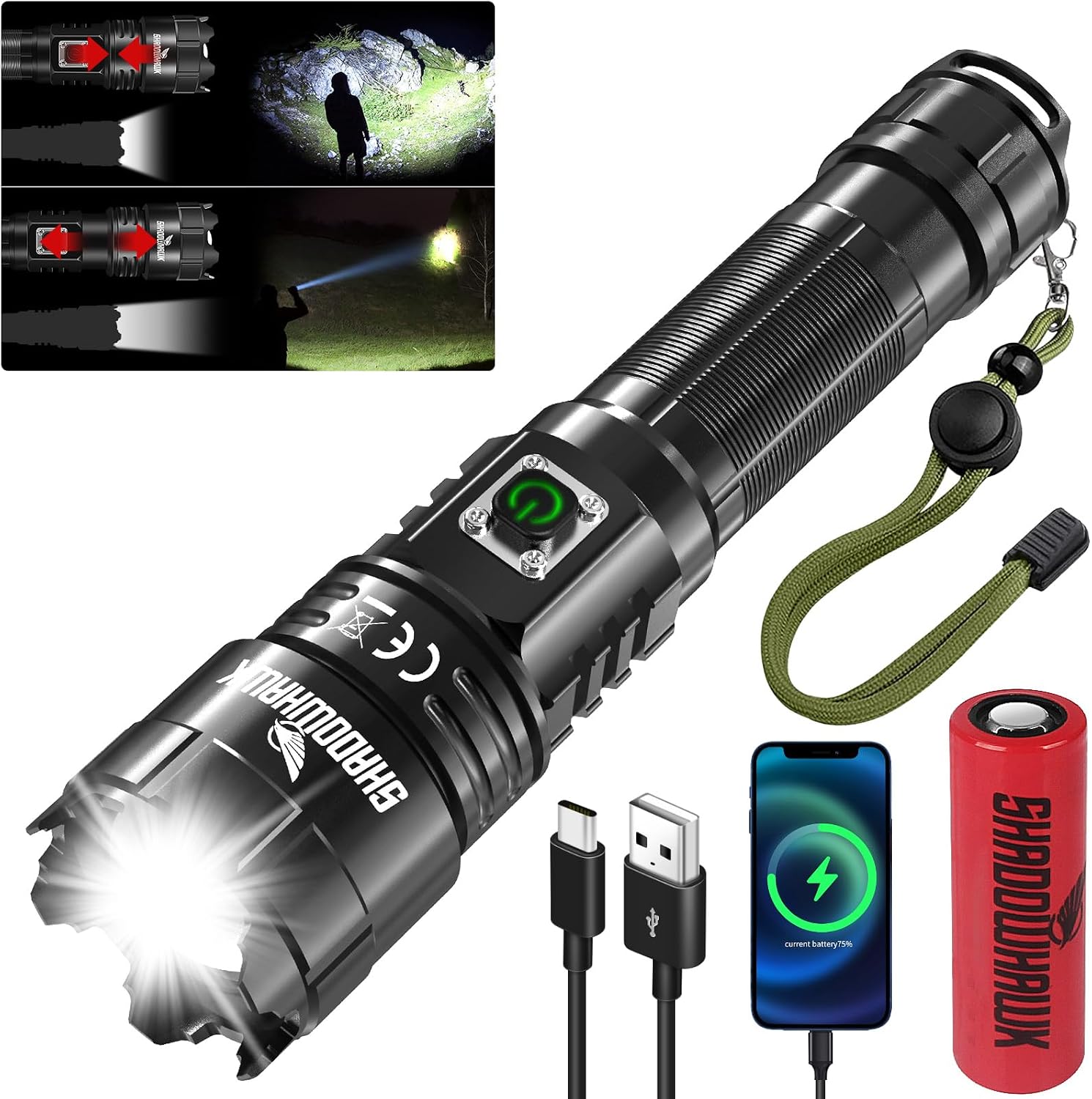 Detalle de Shadowhawk S9322 500000 Lumen Taschenlampe đŠ