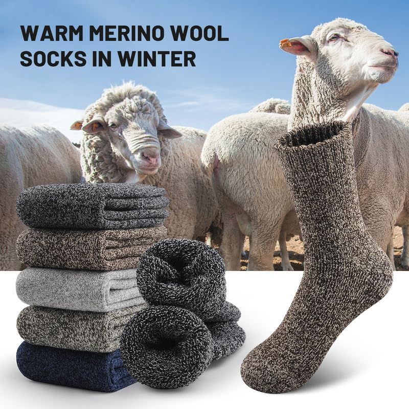 Detalle de SIMIYA sc10 Merino Wool Socks, Extra-Thick Cushioned Crew, 5 Pairs