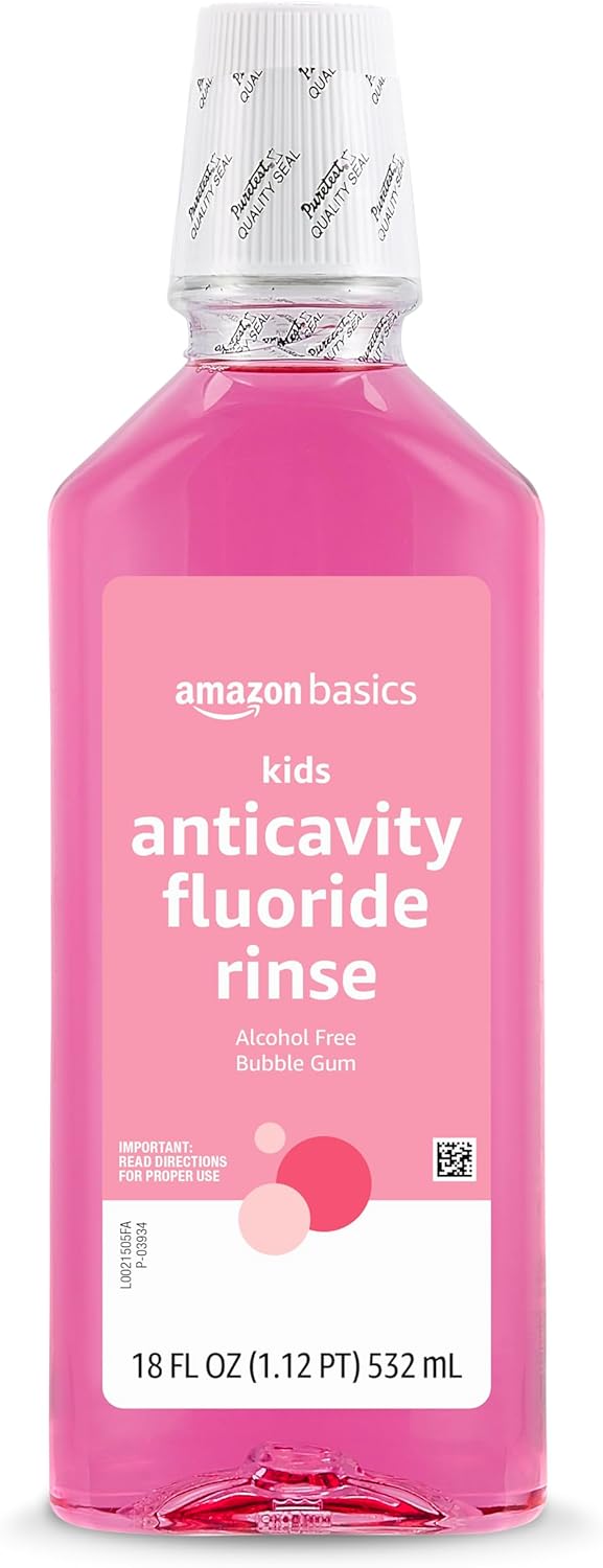 Thumbnail 1 de Amazon Basics Kids Mouthwash with Fluoride (Alcohol-Free) Bubble Gum Flavor, 18 fl oz, 4-Pack
