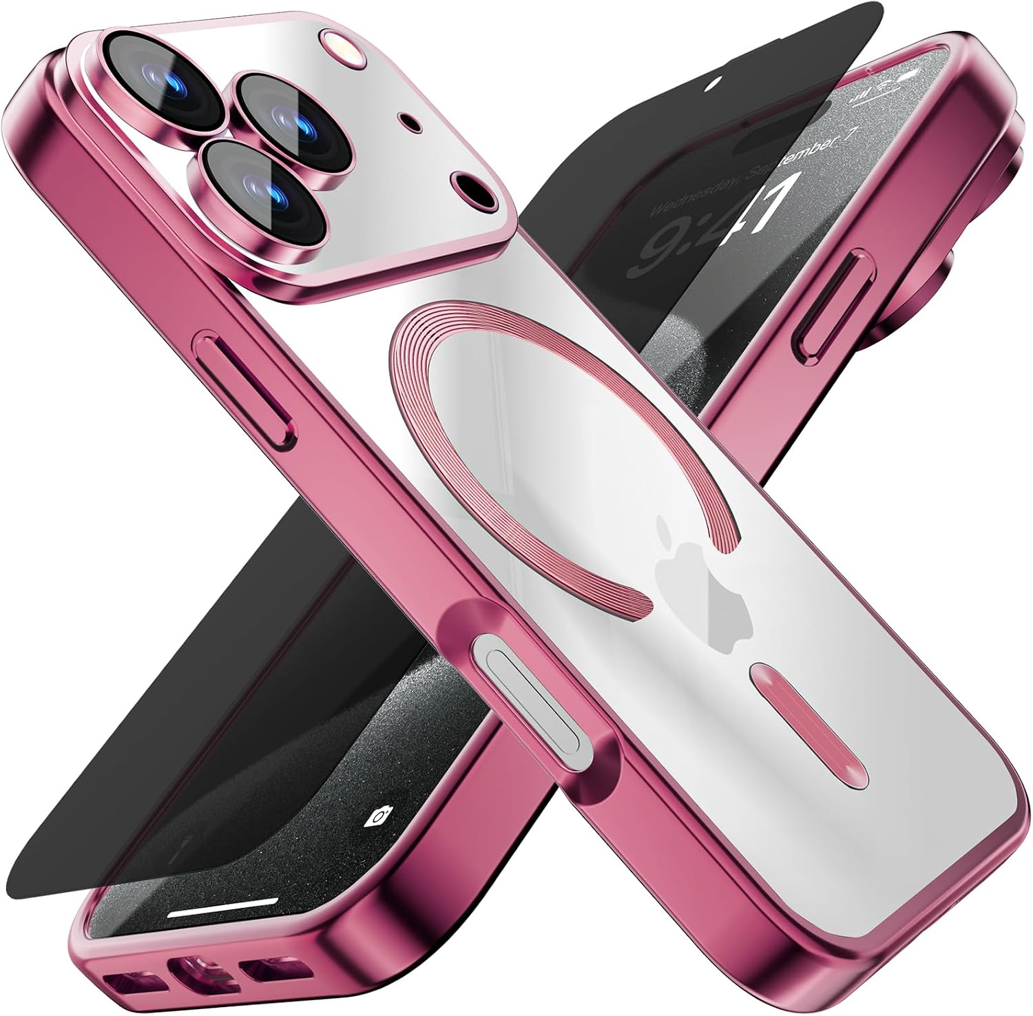 Detalle de Misscase Magnetic Clear Case for iPhone 17 Pro (6.3 inch) with Camera Lens Protector & Privacy Screen (Pink)