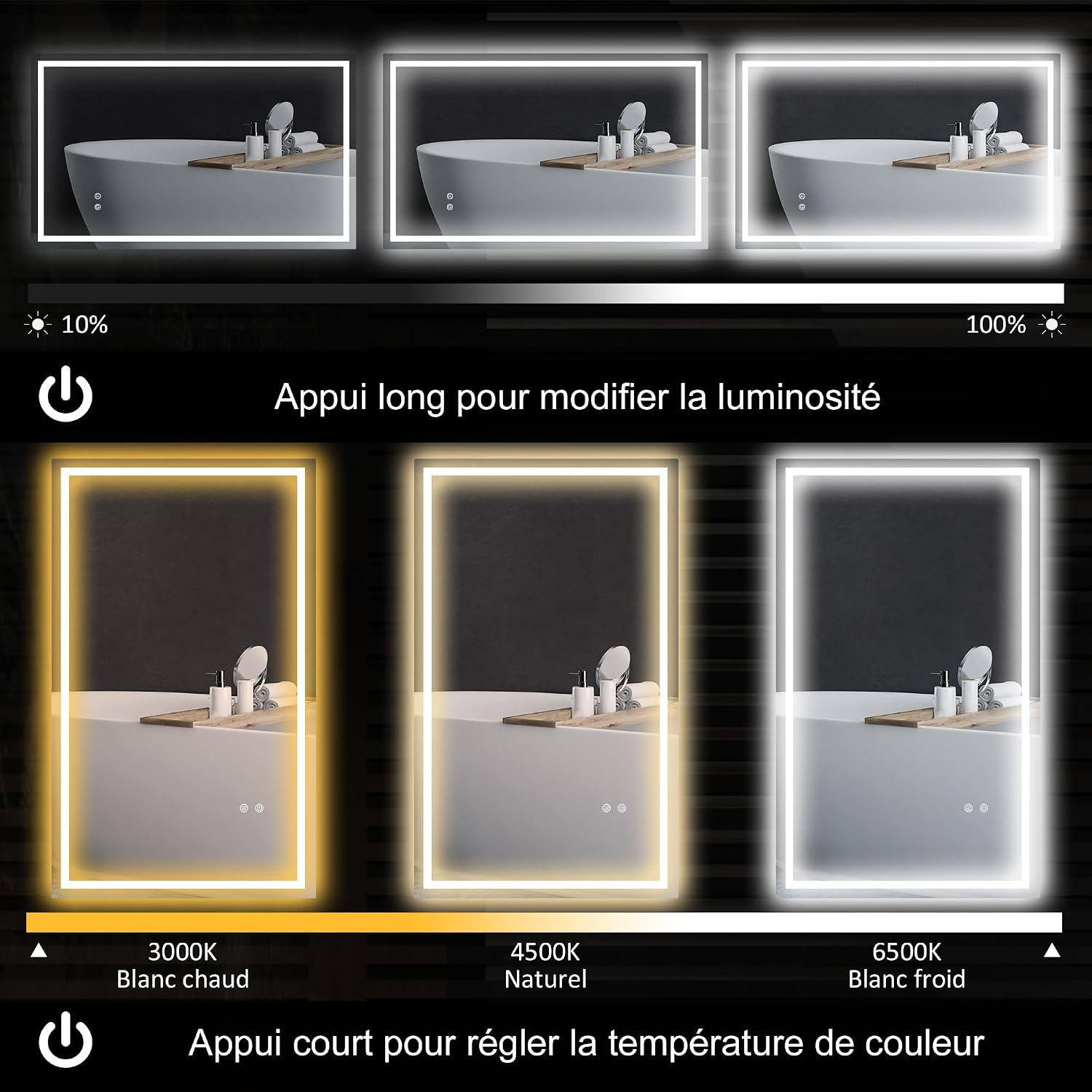 Thumbnail 2 de HOMCOM Miroir LED 100 x 60 cm