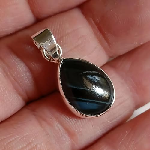 Thumbnail 1 de Navya Craft Black Tiger’s Eye Pendant Necklace in 925 Sterling Silver