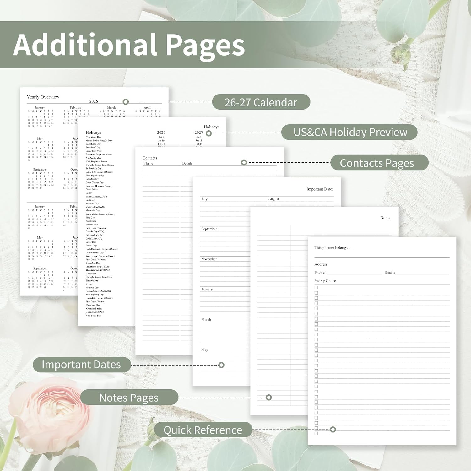 Detalle 1 de Blugool 2026-2027 Academic Planner, 5.8 x 8.3-Inch Weekly and Monthly, Sage Green