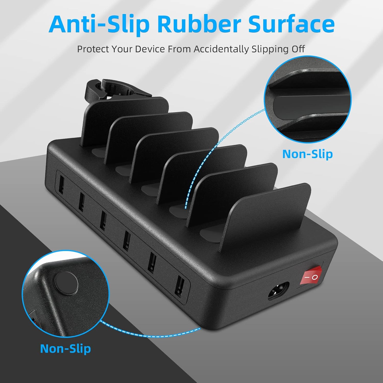 Thumbnail 4 de Charging Station for Multiple Devices with Apple Watch Holder – 6 Ports, 50W (Black)