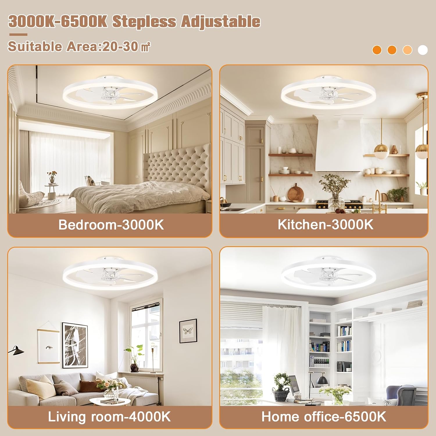 Detalle de VOLISUN 2170601ZM Low-Profile Ceiling Fan with Light, Remote and 6 Speeds