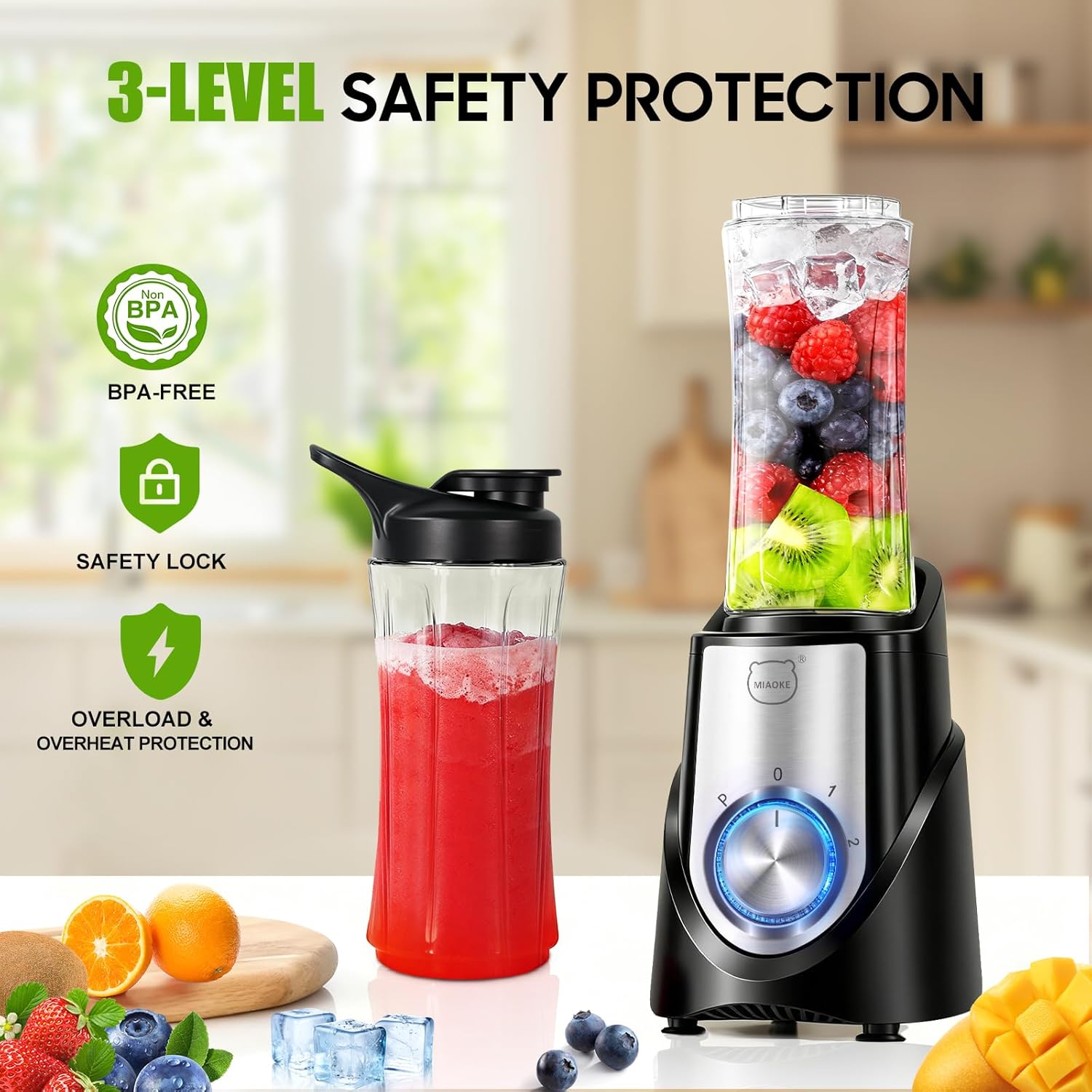 Thumbnail 4 de MIAOKE Smoothie-Mixer – 32.000 U/min, 10 Sekunden Entsaftung, 600 ml Becher, BPA-frei