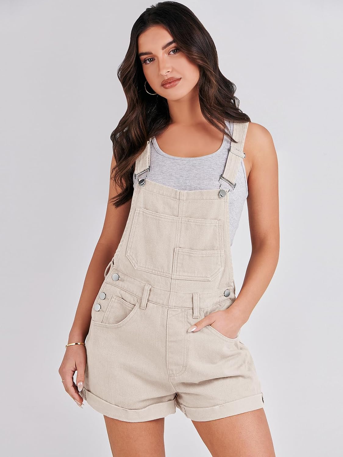 Detalle de ANRABESS Denim Overalls for Women: 2026 Summer Shortalls, Adjustable Straps, Loose Fit