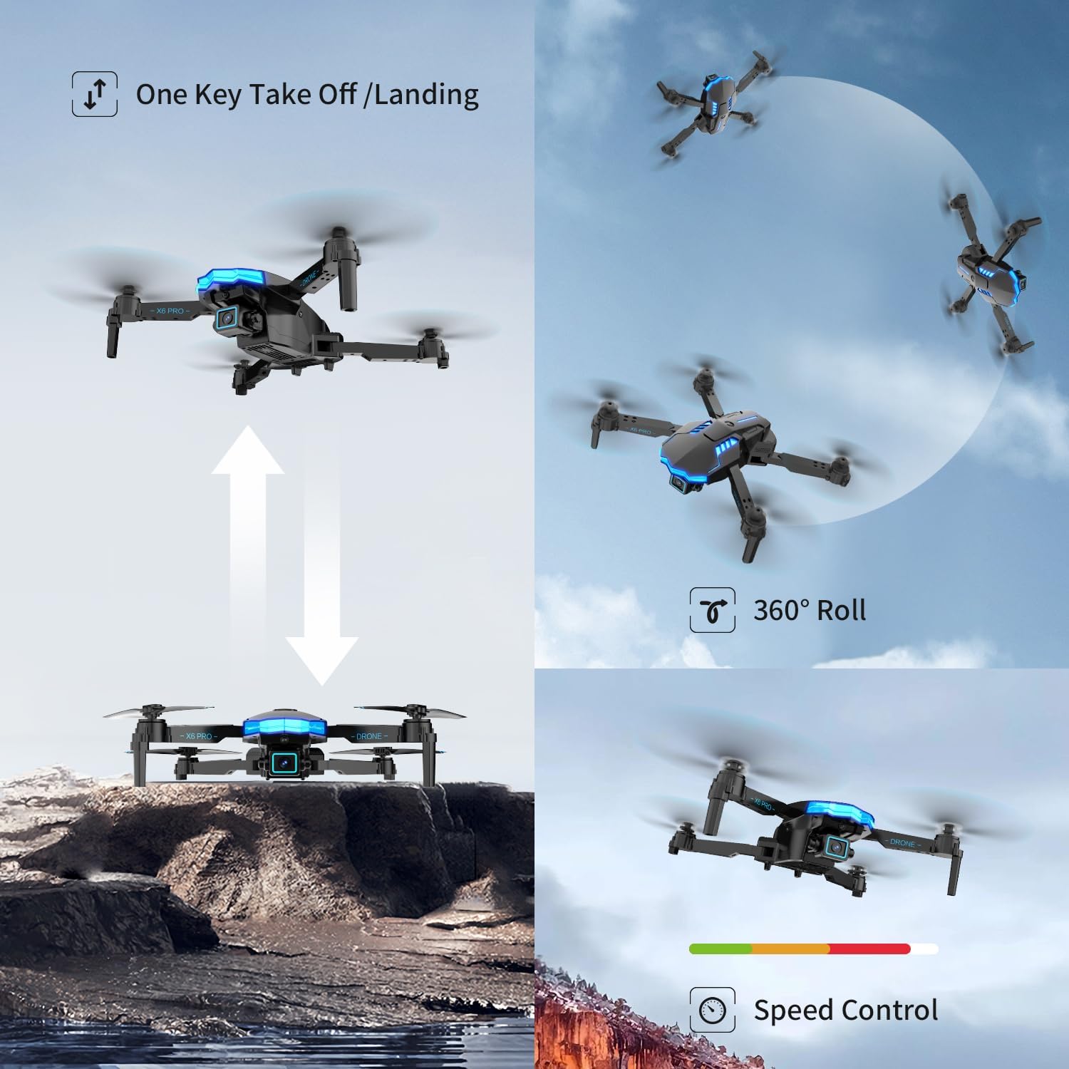 Detalle de kononioo Drone con Telecamera HD 1080P, motori brushless e funzione 3D per bambini e ragazzi (Grey)