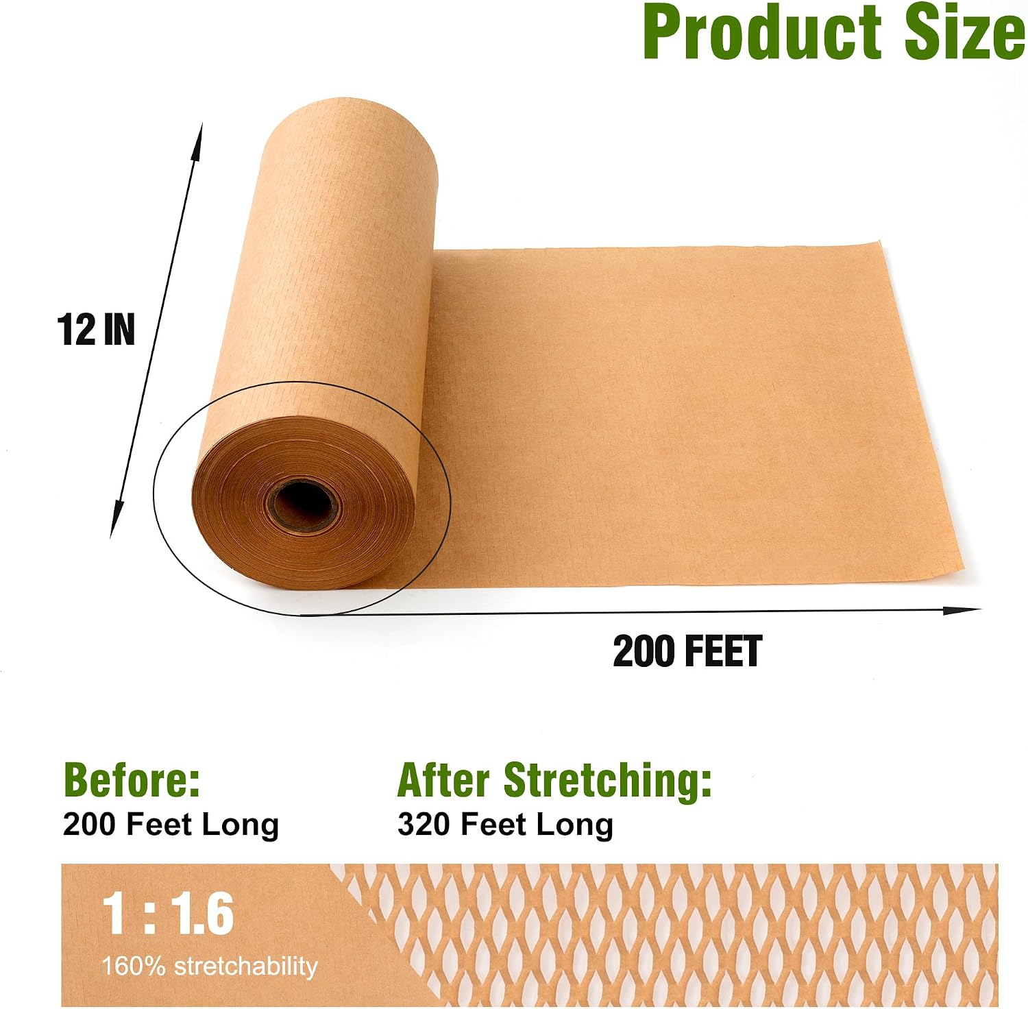 Detalle 2 de LuckyGuard CY160 Honeycomb Packing Paper, 12" x 200 ft with 20 Fragile Stickers